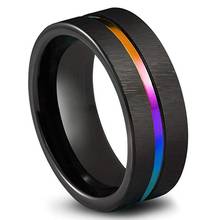 Модное мужское кольцо 8 мм из нержавеющей стали с радужной расцветкой, Черное Матовое модное обручальное кольцо, ювелирные изделия, размер 6-13 2024 - купить недорого