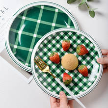 Керамическая посуда, зеленая клетчатая обеденная тарелка лапша, миска с рисунком, миска для рамен, десертная тарелка, безопасная для микроволновой печи 2024 - купить недорого