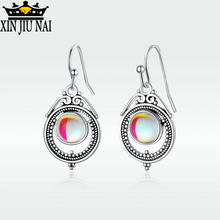 Pendientes colgantes étnicos bohemios para mujer, aretes de piedra lunar para mujer, pendiente de plata tibetana Vintage, joyería de moda, regalos de fiesta 2024 - compra barato