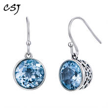 CSJ Natural blue topaz Earrings Sterling 925 Silver Fine Jewelry For Women Lady Party Gift 2024 - buy cheap