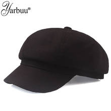 [YARBUU] осенне-зимние шапки для женщин, одноцветная восьмиугольная кепка Newsboy, женская повседневная шерстяная шапка, Зимний берет, женская кепка художника 2024 - купить недорого