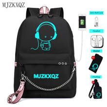 Mjzkxqz New Luminous Oxford School Backpack Daypack Shoulder Under With USB Charging Port And Lock School Bag For Boy Black 2024 - buy cheap