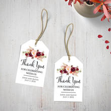 Etiquetas personalizadas de recuerdo de boda de agradecimiento, color burdeos, nombre Floral de boda, gracias por celebrar con etiqueta de EE. UU. 2024 - compra barato