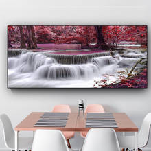 Pintura de tela com cascata natural, 80x180cm, paisagem, árvore vermelha, floresta, paisagens, posteres e impressões, imagem de arte de parede para sala de estar 2024 - compre barato