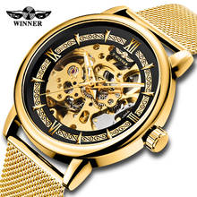 Top Luxury Brand Winner Classic Men Mechanical Watch Black Golden Skeleton  Mesh Steel Band Mens Wristwatches Clock For Man 2024 - buy cheap