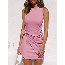 New Women's Sleeveless Dress with Wrinkled Bow Belt, Round Neckline, Sleeveless 2021 2024 - buy cheap