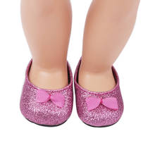 Sapatos de boneca americana, sapatos brilhantes de princesa com laço roxo, calçados pu para recém-nascidos, brinquedos para meninos e meninas, tamanho de 43 cm, bonecas s74 2024 - compre barato
