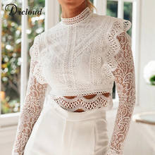 DICLOUD White Lace Fashion Woman Blouses 2019 Long Sleeve Turtleneck Shirts Hollow Out Elegant Ladies Short Top Female 2024 - buy cheap