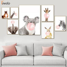 Quadro de pintura em tela de animais para crianças, rosa, bolha, decoração de parede, quarto de bebê, infantil, girafa, coala, elefante 2024 - compre barato