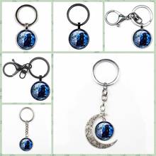 New Retro Dark Cat In The Moon Photo Key Ring Fashion Glass Crystal Pendant Key Ring Man Woman Charm Bag Car Key Gift Souvenir 2024 - buy cheap