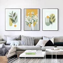 Cuadros modernos de plantas, flores, hojas verdes, lienzo, decoración del hogar, arte nórdico de pared, Impresión de póster para sala de estar, escandinavo 2024 - compra barato