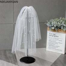 2021 White Wedding Veil Short Pearl Soft Bridal Veils with Comb Two-layer Tulle Bride Purdah Wedding Accessories 2024 - buy cheap