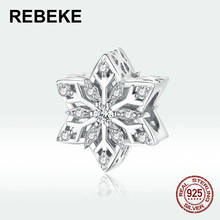 Original woman fine jewelry Shiny Snowflakes charm pendant fit bracelet clear CZ beads 925 sterling silver accessories DIY gift 2024 - buy cheap