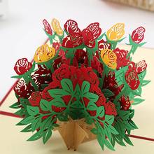 New Creative 3D Pop-up Rose Flower Paper Greeting Card Valentine's Day Romantic Gift Rose Flower 3D Pops Up Design Creative Gift 2024 - buy cheap