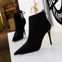 2020 Winter Women Sexy 9.5cm Pencil High Heels Flock Ankle Boots Warm Fur Stiletto Suede Gothic Boots Pointed Toe Party Shoes 2024 - buy cheap
