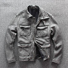 Vintage Casual Style Plus Size Mens Leather Jacket real Cow Skin Redo Leather Coat 2024 - buy cheap