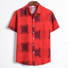 Men Lattice Print Beach Hawaiian Shirts Brand Casual Slim Fit Vintage Shirt Summer Short Sleeve Cotton Shirt Mens Chemise Homme 2024 - buy cheap