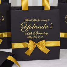 Персонализированные сумочки для дня рождения с бантом из атласной ленты и именем, элегантные черные и золотые подарки для гостей на 50-летие 2024 - купить недорого