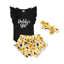 Summer Baby Letter Printed Romper Floral  Shorts Headband  Flower Print Sweet Baby's Sets Clothing 2024 - buy cheap