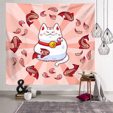 Tapiz de tela colgante de gato de la suerte japonés, manta de fondo, toalla de playa, imagen colgante para el hogar, mantel decorativo 2024 - compra barato