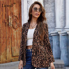 Lioóleo casaco e jaqueta feminina casual, leopardo com botão, manga comprida gola virada para outono e inverno 2020 2024 - compre barato
