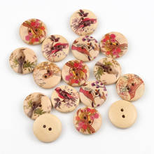 50pcs 2 Hole Round Wooden Button vintage Bird Pattern Natural Wood Buttons For Clothing Decoration Diy Sewing Accessories 20mm 2024 - buy cheap