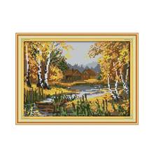 Birches stream cross stitch kit lanscape garden 14ct 11ct count printed canvas stitching embroidery handmade plus 2024 - buy cheap