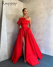 Elegante longo vermelho vestido de noite 2021 alta fenda a linha simples dubai feminino cetim formal vestidos para festa noturna 2024 - compre barato