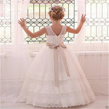 Puffy Flower Girl Dress with Lace Appliques First Communion Gown With Belt Lace Up Back Custom Made Pageant Gowns 2024 - buy cheap