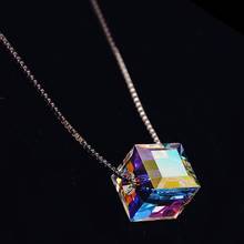 Princess Cut Austrian Crystal Aurora Pendant Necklace for Bride Wedding Engagement Jewelry Valentine's Day Gift for Women 2024 - buy cheap