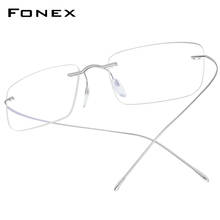 FONEX b titânio óculos quadro masculino 2020 feminino sem aro prescrição óculos quadrados miopia óptica coreano eyewear f85634 2024 - compre barato