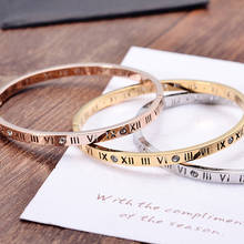 YUN RUO Fashion Roman Numerals Open Bangle Couple Rose Gold Silver Color Titanium Steel Jewelry Woman Never Fade Drop Shipping 2024 - buy cheap