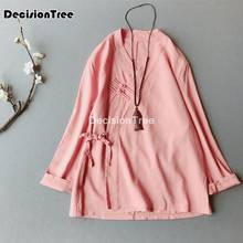 2021 винтажная хлопковая льняная блузка в китайском стиле Ципао Топы Блузка женская классическая китайская рубашка Китайский стиль чайный костюм 2024 - купить недорого