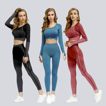 Seamless Yoga Set Women Fitness Clothing Sportswear Booty Gym Leggings Long Sleeve Fitness Crop Top 2 Piece Workout Set 2024 - buy cheap