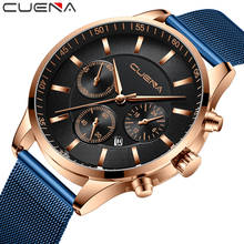 Cuena-novo relógio de pulso masculino luxuoso, quartzo, azul, à prova d'água, esportivo, cronógrafo 2024 - compre barato