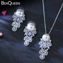 Beawee-pendientes de perla colgante transparente con Micro pavé de cristal de circonia cúbica, collar, conjunto de joyería para mujer JS107 2024 - compra barato