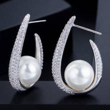 Zlxgirl jewelry Classic cubic zircon stud wedding earring jewelry luxury brand women imitation pearl bridal ears free shipping 2024 - buy cheap