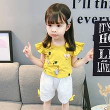 2Pcs Cotton Baby Girl Clothes Kid Girl Outfit Clothes Cotton T-shirt Top+Linen Shorts Pants Toddler Girl Summer Clothing 2024 - buy cheap