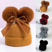 Popular duplo pompom chapéu inverno malha crianças bebê menina chapéu quente mais grosso crianças gorro infantil gorro casquette enfant 2024 - compre barato