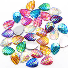 50pcs Drop Shape Strass Resin Fish Scales Crystal Flat Back Rhinestones High Quality Stones For Dress Decoration 13*18MM 2024 - buy cheap