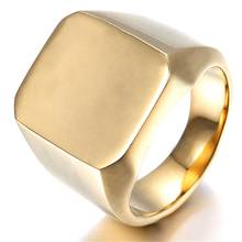 Gold Fashion Men's High Polished Signet Solid 316L Stainless Steel Biker Ring Men's Jewelry 2024 - buy cheap