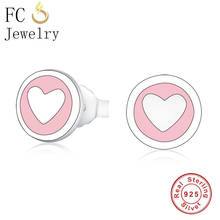 FC Jewelry-pendientes minimalistas de esmalte rosa en corazón para mujer y niña, de Plata de Ley 925 geométrica, con cierre de tuerca, aretes de moda 2024 - compra barato