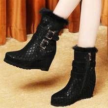 Winter Casual Shoes Women Genuine Leather Wedges High Heel Motorcycle Boots Female High Top Warm Rabbit Fur Fashion Sneakers 2024 - buy cheap