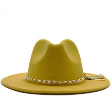 Women Men Wide Brim Wool Felt tassel Jazz Fedora Hats Panama Style Cowboy Trilby Party formal Dress Hat Large Size Yellow white 2024 - buy cheap