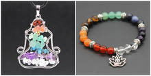 Conjunto de jóias de buda com 7 cores banhadas a prata, pingente de pedra de quartzo, pulseira de yoga, chakra de cura, reiki 2024 - compre barato