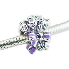Flower Rose Bouquet Beads for Charms Bracelets Women 925 Sterling Silver Jewelry DIY Purple Color Charm Beads for Jewelry Making 2024 - buy cheap