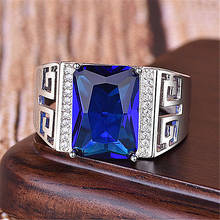 Anillos de diamantes de GEMA de cristal azul tallado Vintage para hombres, joyería de color blanco, dorado y plateado, accesorios de moda 2024 - compra barato