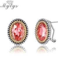 Mytys круглые серьги-гвоздики с розовыми кристаллами для женщин, очаровательные свадебные серьги, ювелирные изделия, элегантный подарок CE634 2024 - купить недорого