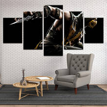 Quadros de pintura em tela para parede impressos em hd, estampa mortal kombat x escorpião, para sala de estar, sem moldura, 5 peças, pôster, imagens modulares 2024 - compre barato