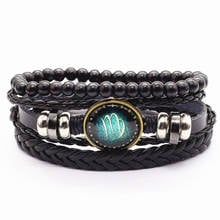 Fashion Casual Green Constellation Virgos Charm Black Leather Beads Women Bracelets Men Femme Homme Male Friend Gift Jewelry 2024 - buy cheap